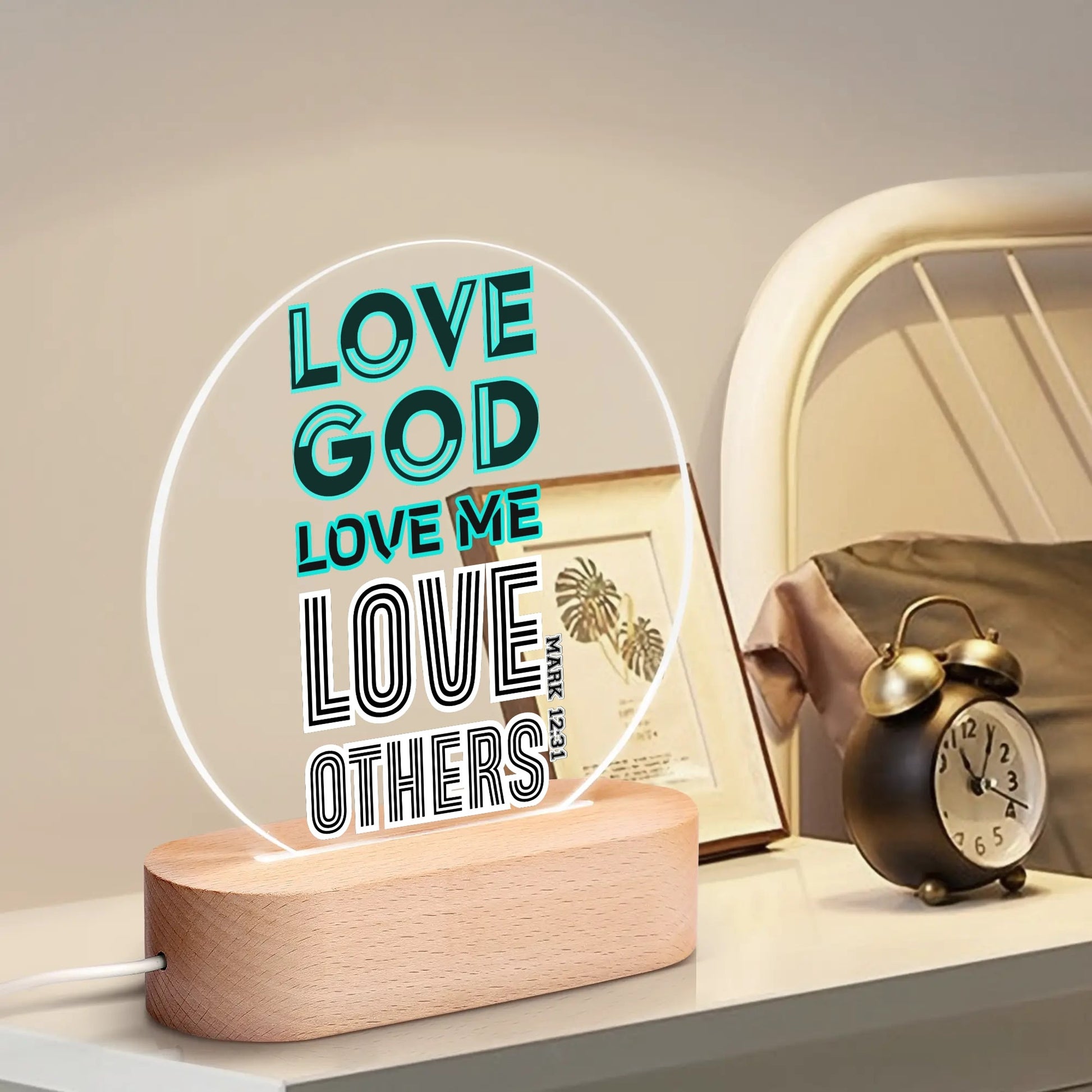 LOVE GOD, LOVE ME, LOVE OTHERS- Acrylic Round Lamp Night Light Home Decor, FREE SHIPPING