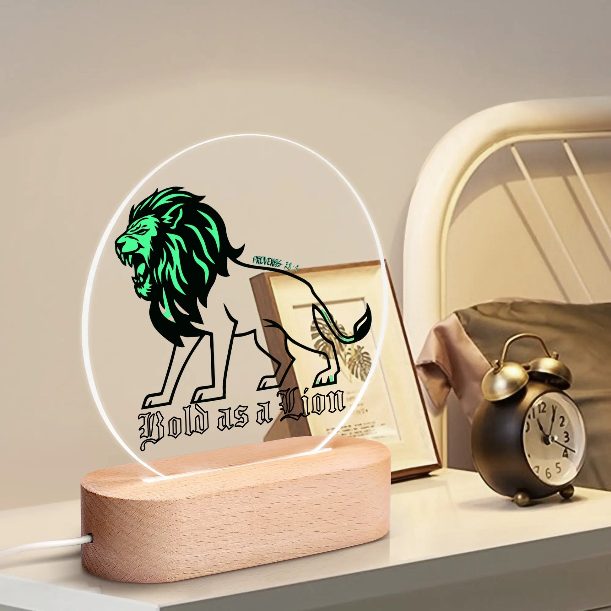 BOLD AS A LION- Acrylic Round Lamp Night Light Home Decor, FREE SHIPPING
