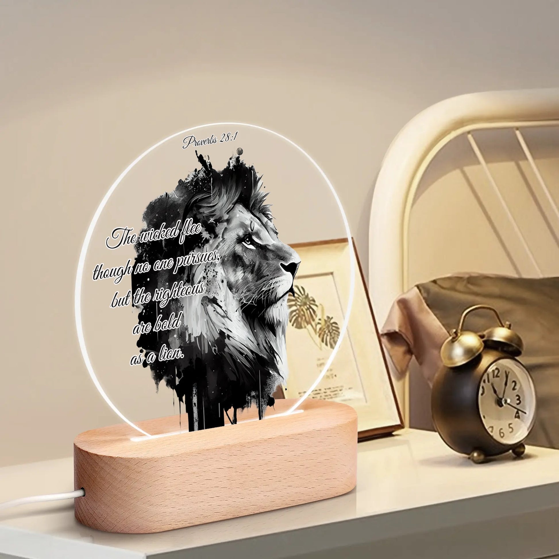 BOLD AS A LION- Acrylic Round Lamp Night Light Home Decor, FREE SHIPPING