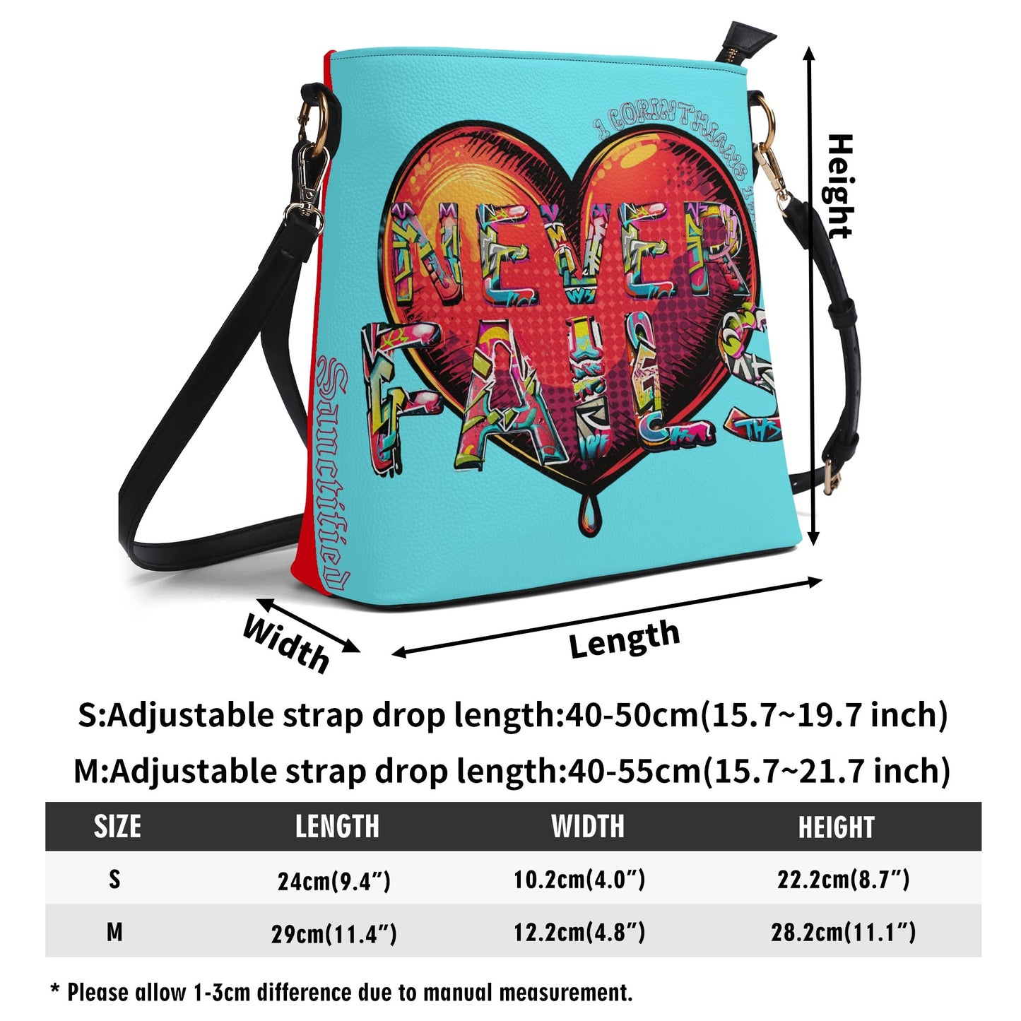 LOVE NEVER FAILS- Womens PU Bucket Bag Shoulder Bag, FREE SHIPPING