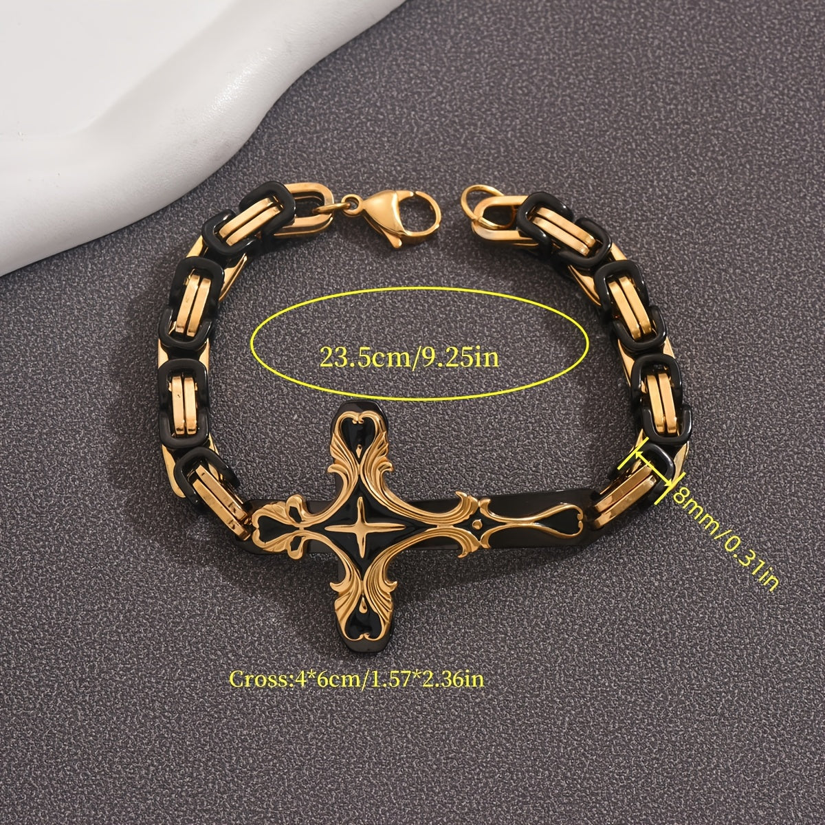 Beautifully Carved Stainless Steel Cross 8 Thick Cuban Chain Bracelet