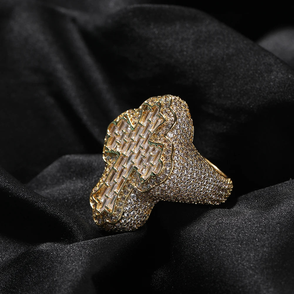 UWIN Baguettecz Cross Rings for Men Iced Out Bling Cubic Zirconia Rings Fashion Hip Hop Jewelry for Gift