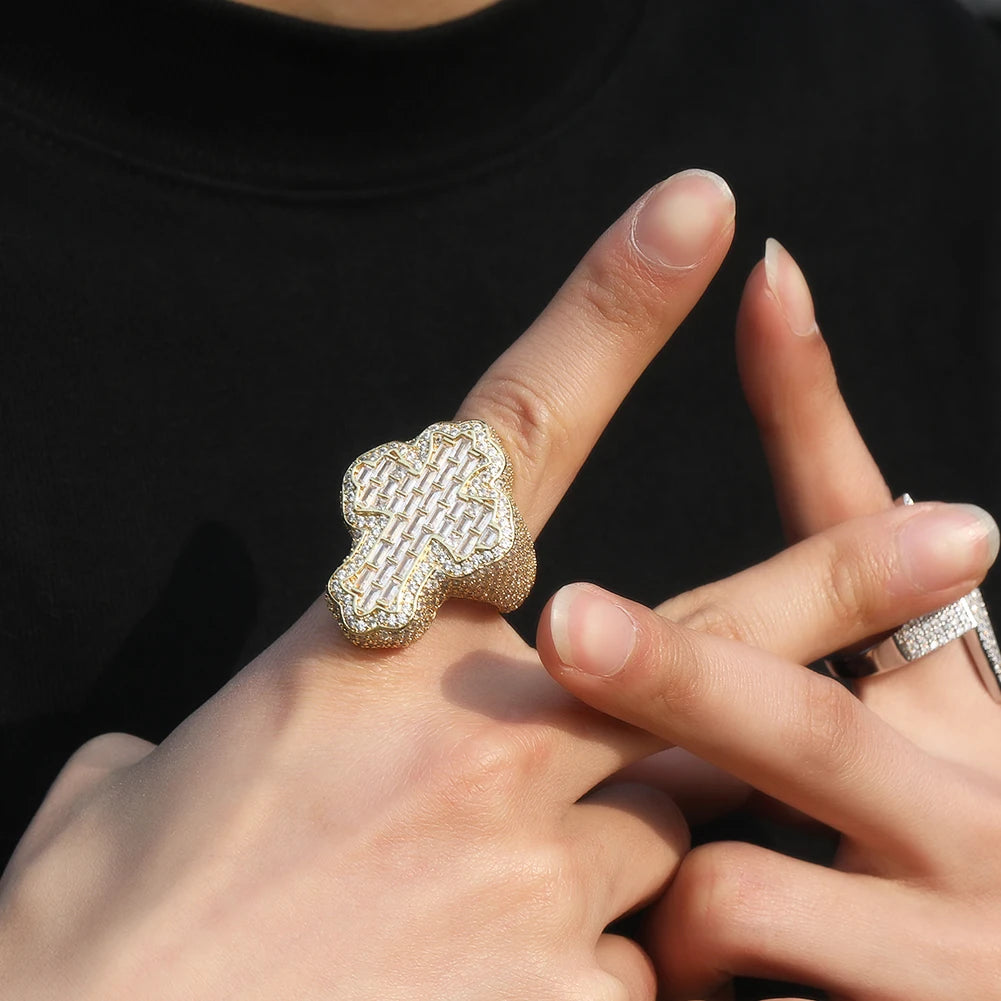 UWIN Baguettecz Cross Rings for Men Iced Out Bling Cubic Zirconia Rings Fashion Hip Hop Jewelry for Gift
