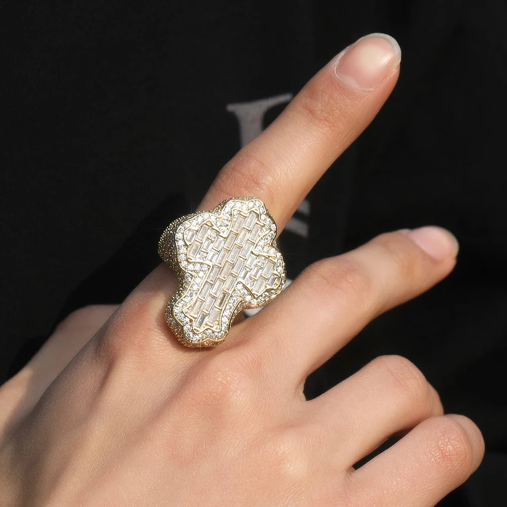 UWIN Baguettecz Cross Rings for Men Iced Out Bling Cubic Zirconia Rings Fashion Hip Hop Jewelry for Gift