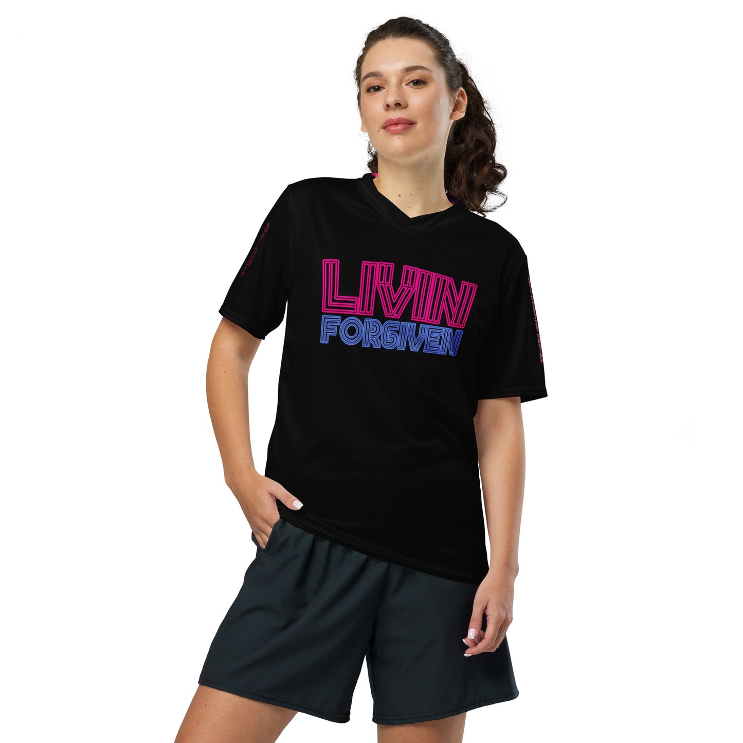 LIVIN FORGIVEN- Recycled unisex sports jersey