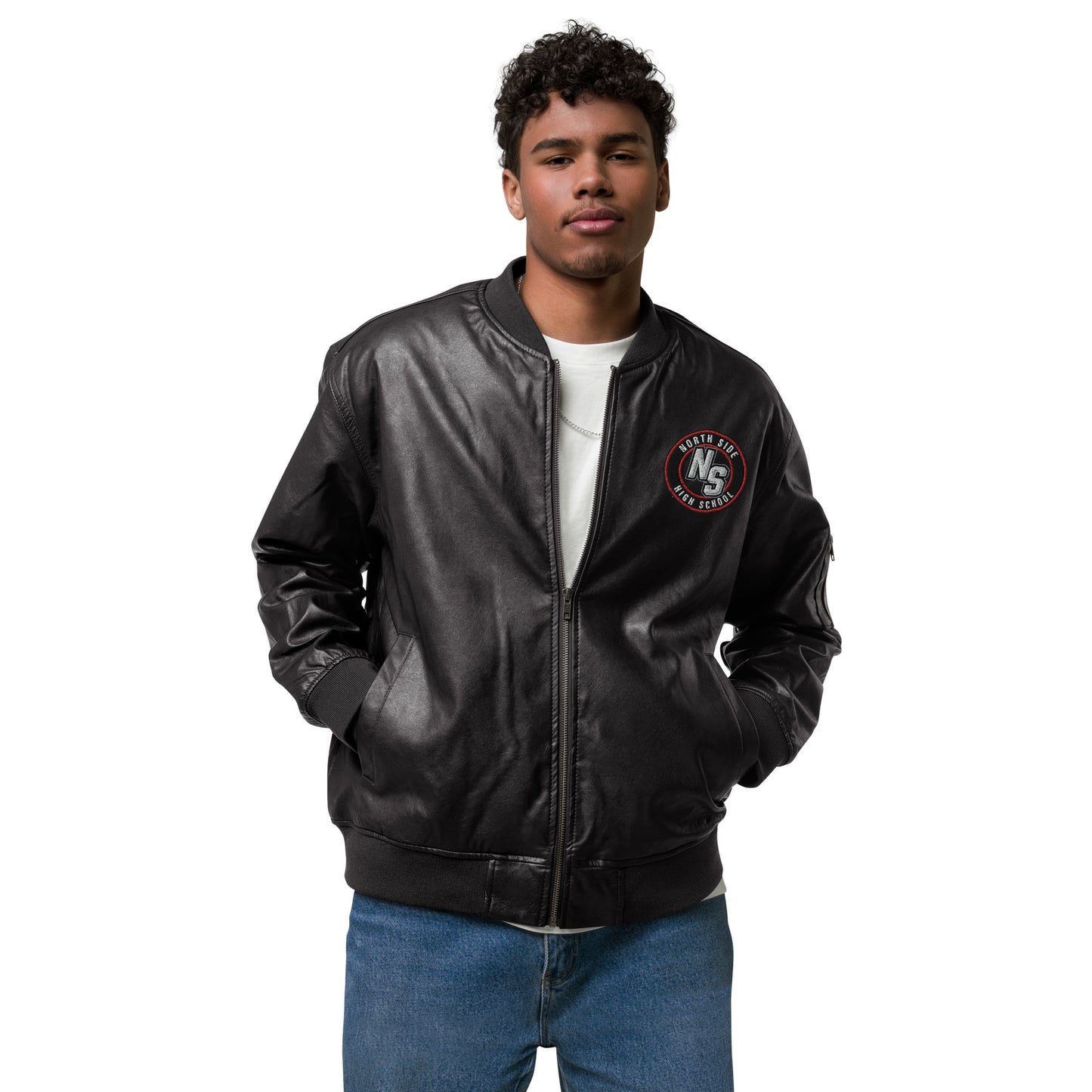 North Side H.S. Faux Leather Bomber Jacket