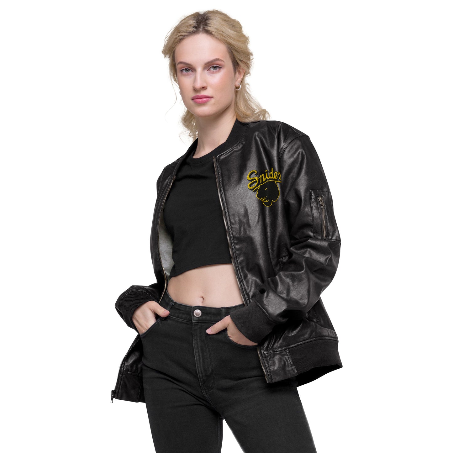 Snider H.S. Faux Leather Bomber Jacket