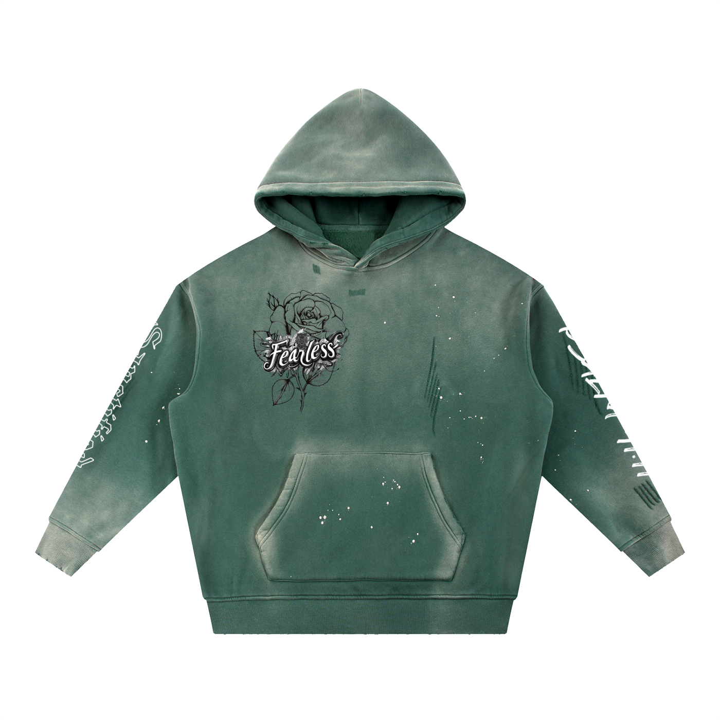 FEARLESS- Vintage Washed Frayed Fleece Hoodie