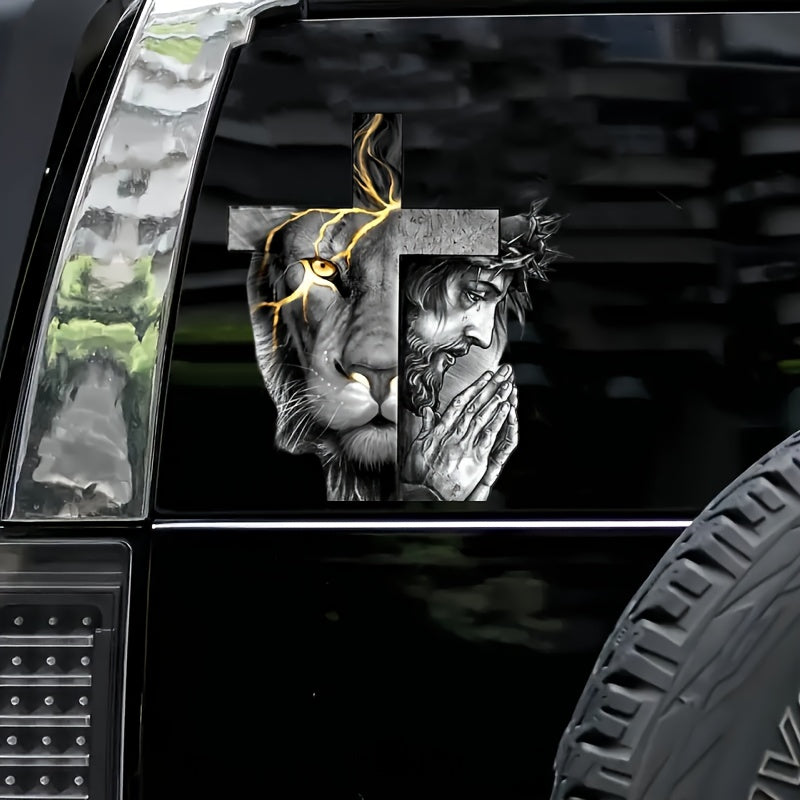 Lion Cross Decal Sticker Car