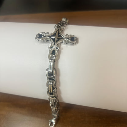 Thick Stainless Steel Cross Bracelet With 8mm Thick Emperor Chain