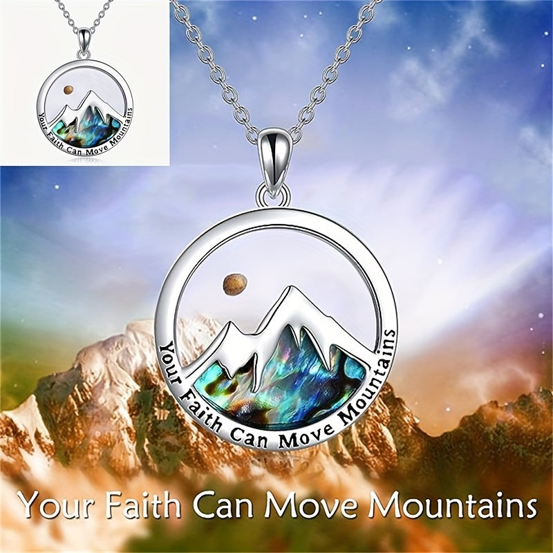 Faith-Inspired Stainless Steel Necklace with Mountain & Planet Pendant