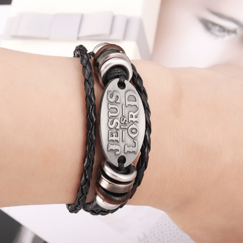 Vintage-Inspired Men's Black Faux Leather Multi-Layer Braided Bracelet