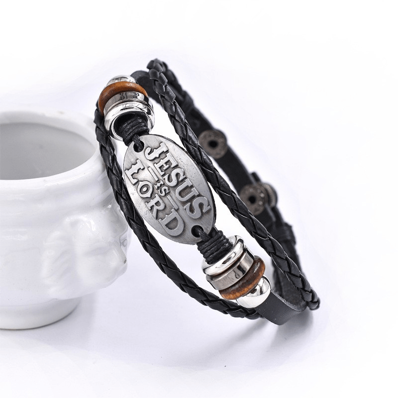 Vintage-Inspired Men's Black Faux Leather Multi-Layer Braided Bracelet