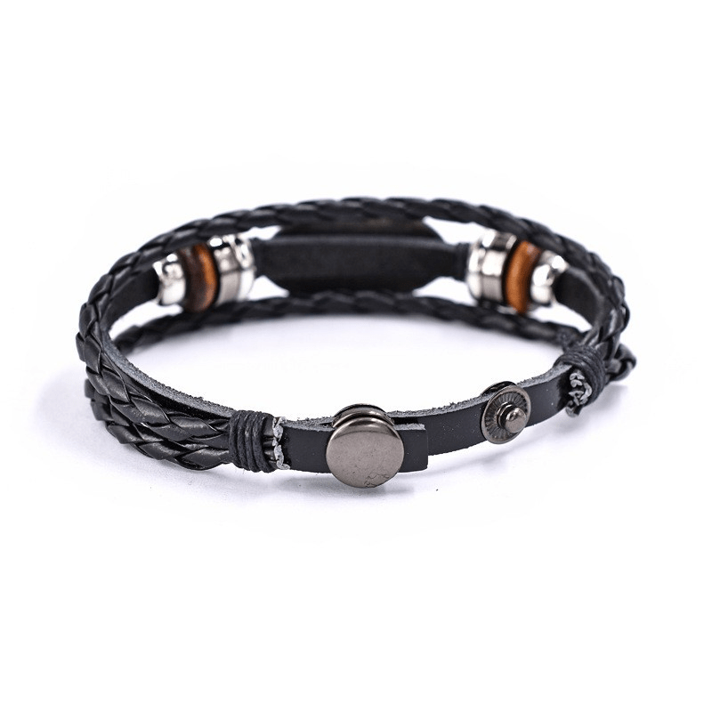 Vintage-Inspired Men's Black Faux Leather Multi-Layer Braided Bracelet