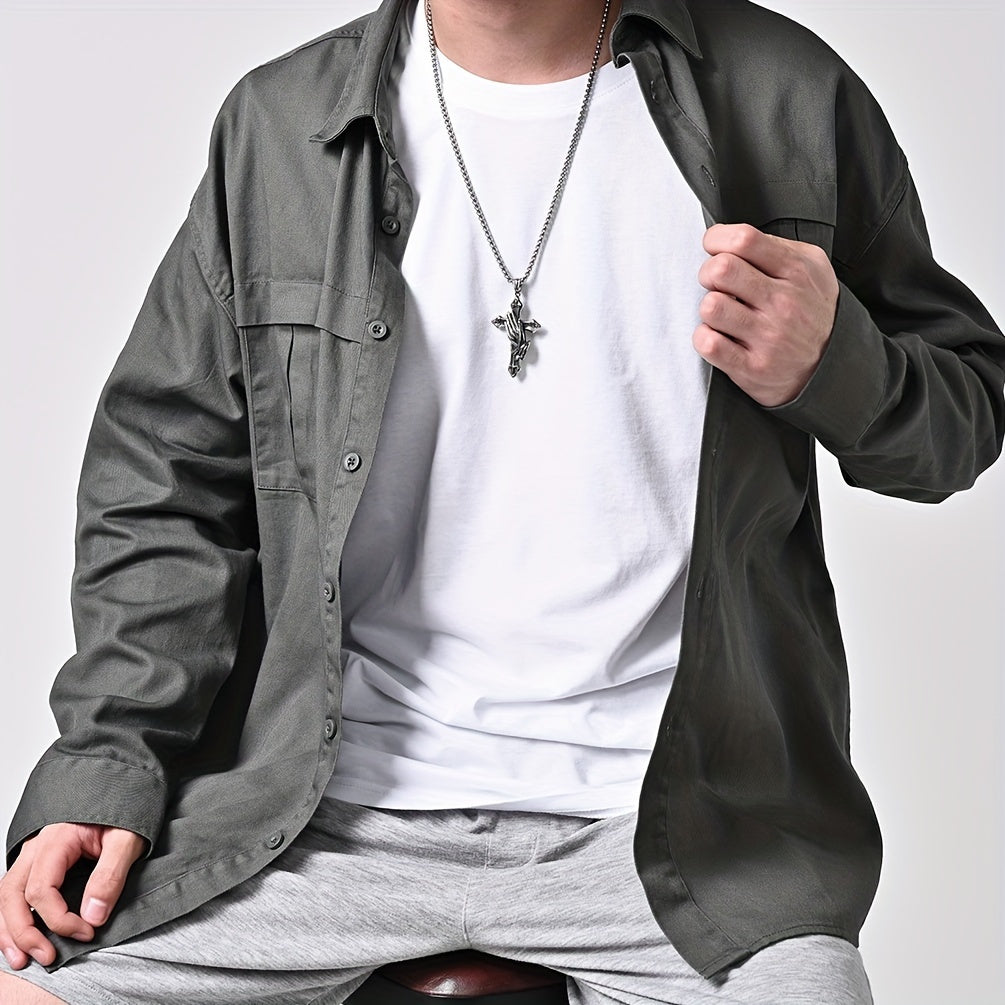 Stainless Steel Praying Hand Necklace with Cross Charm