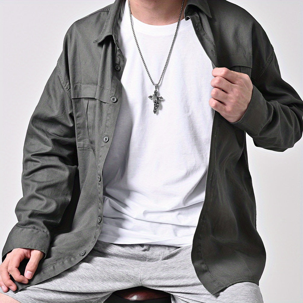 Stainless Steel Praying Hand Necklace with Cross Charm