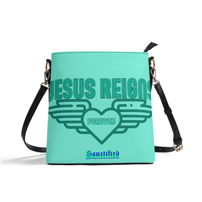 JESUS REIGNS FOREVER- Womens PU Bucket Bag Shoulder Bag, FREE SHIPPING
