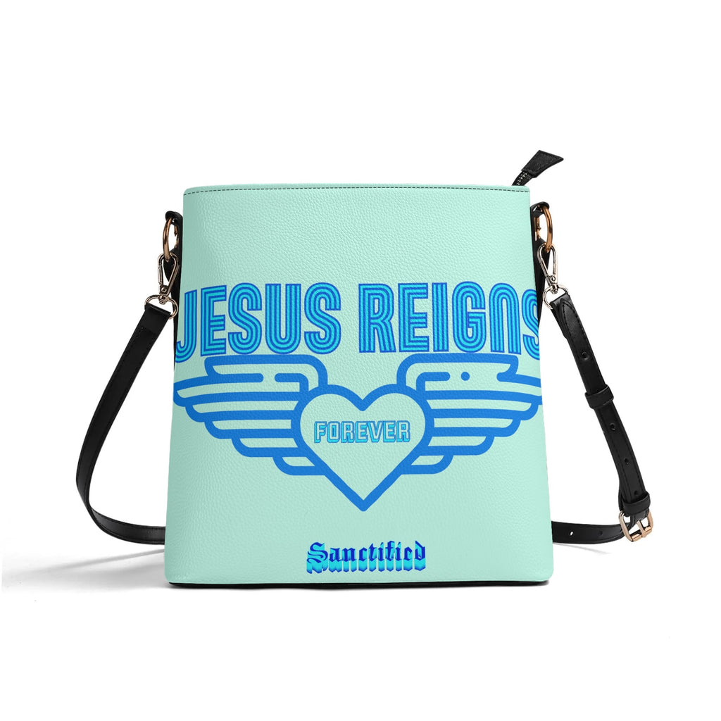 JESUS REIGNS FOREVER- Womens PU Bucket Bag Shoulder Bag, FREE SHIPPING