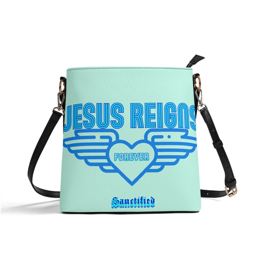 JESUS REIGNS FOREVER- Womens PU Bucket Bag Shoulder Bag, FREE SHIPPING