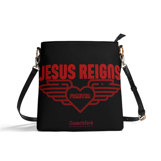 JESUS REIGNS FOREVER- Womens PU Bucket Bag Shoulder Bag, FREE SHIPPING