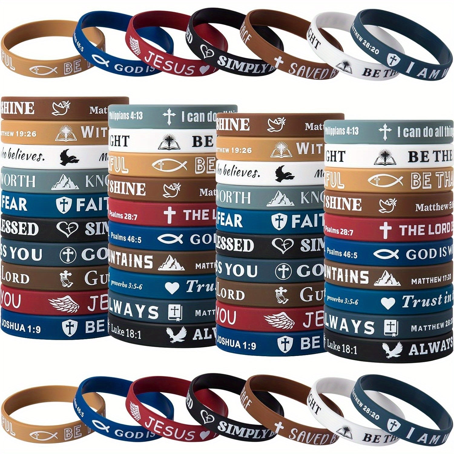 10/20 Pack Silicone Wristbands with Bible Verses - Comfortable Faith-Based