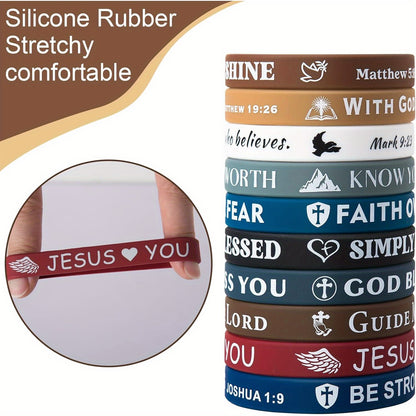 10/20 Pack Silicone Wristbands with Bible Verses - Comfortable Faith-Based