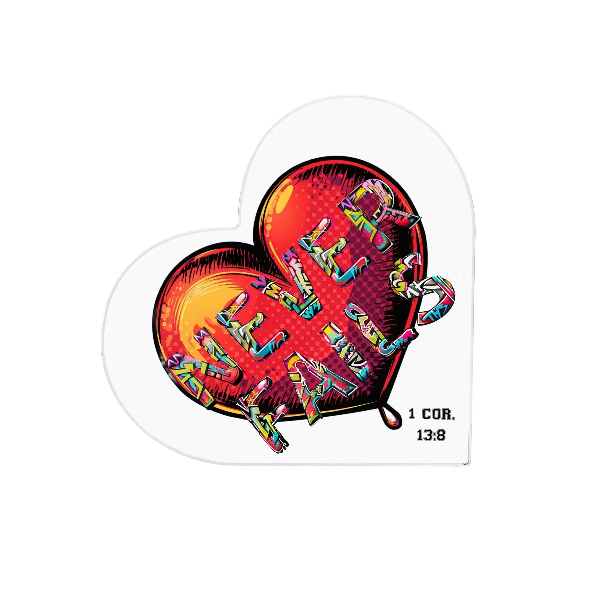 LOVE NEVER FAILS- Heart Shaped Christmas Acrylic Keepsake, FREE SHIPPING