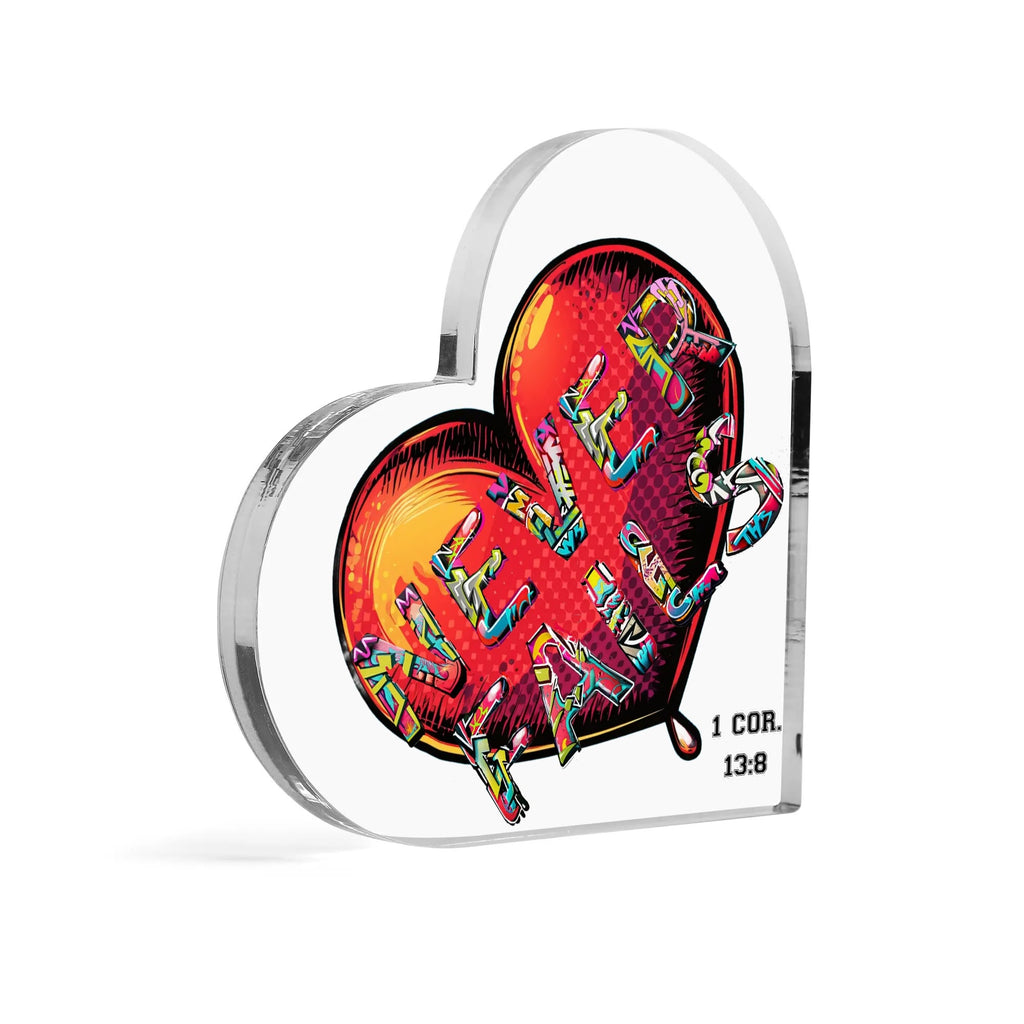 LOVE NEVER FAILS- Heart Shaped Christmas Acrylic Keepsake, FREE SHIPPING