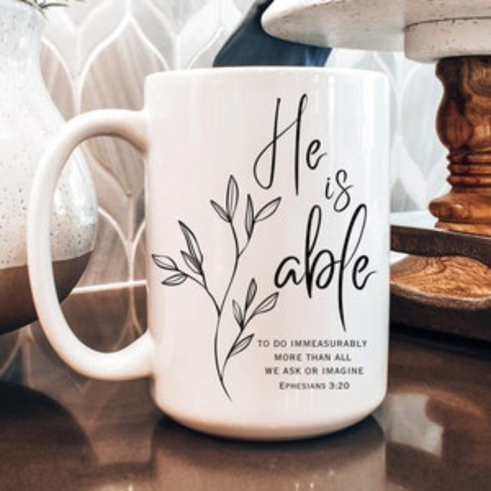 Inspiration Coffee Mug - Christian Mug with Bible Verse - He is able