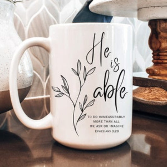 Inspiration Coffee Mug - Christian Mug with Bible Verse - He is able