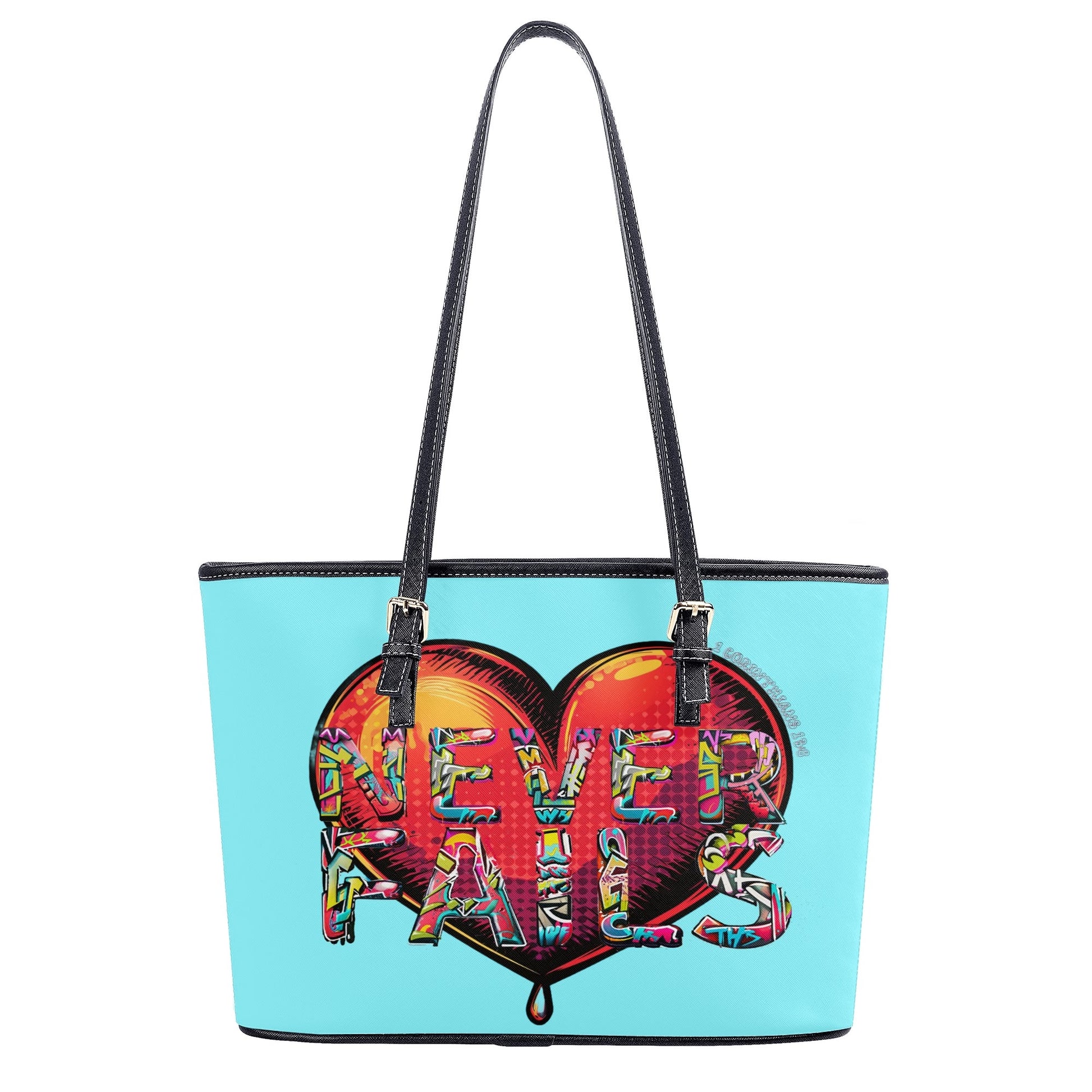 LOVE NEVER FAILS- PU Leather Tote Bag, FREE SHIPPING