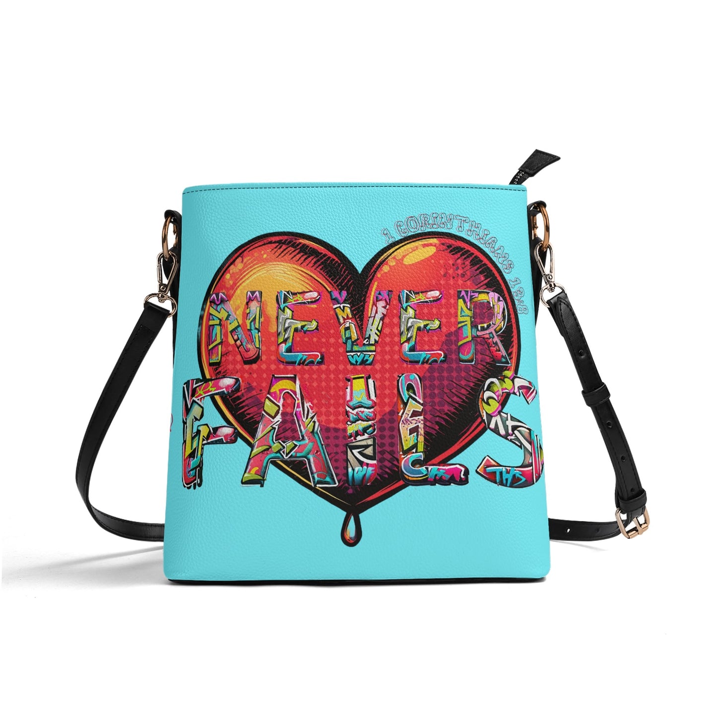 LOVE NEVER FAILS- Womens PU Bucket Bag Shoulder Bag, FREE SHIPPING