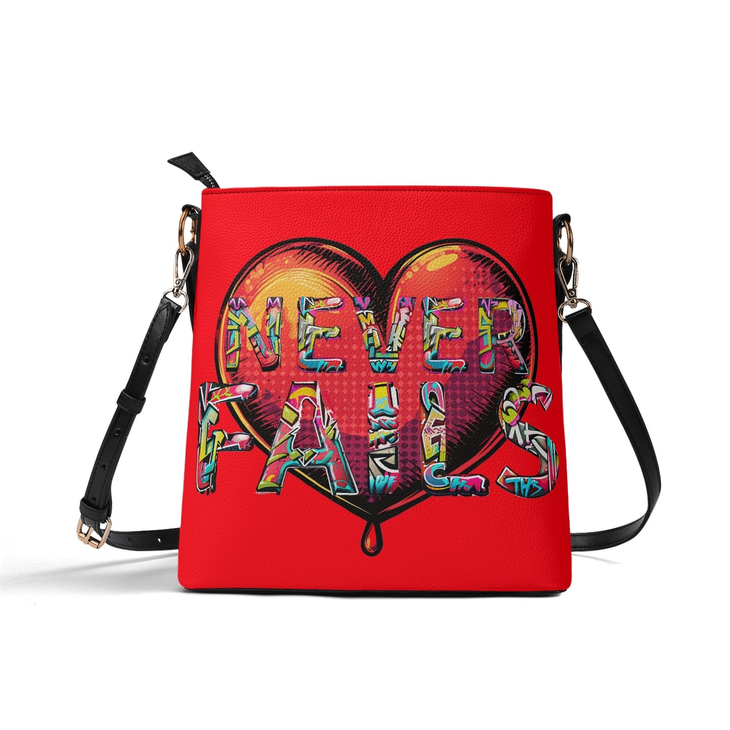 LOVE NEVER FAILS- Womens PU Bucket Bag Shoulder Bag, FREE SHIPPING