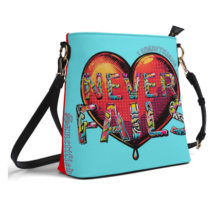 LOVE NEVER FAILS- Womens PU Bucket Bag Shoulder Bag, FREE SHIPPING