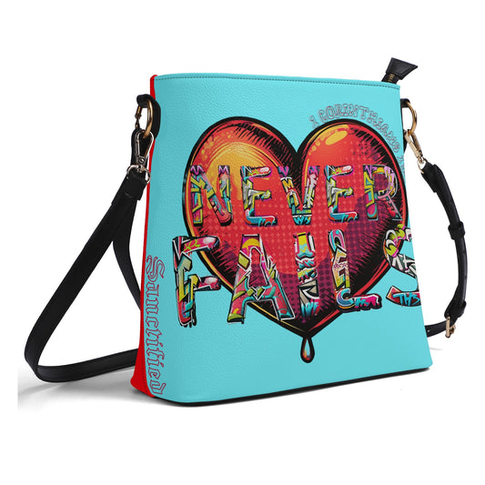 LOVE NEVER FAILS- Womens PU Bucket Bag Shoulder Bag, FREE SHIPPING