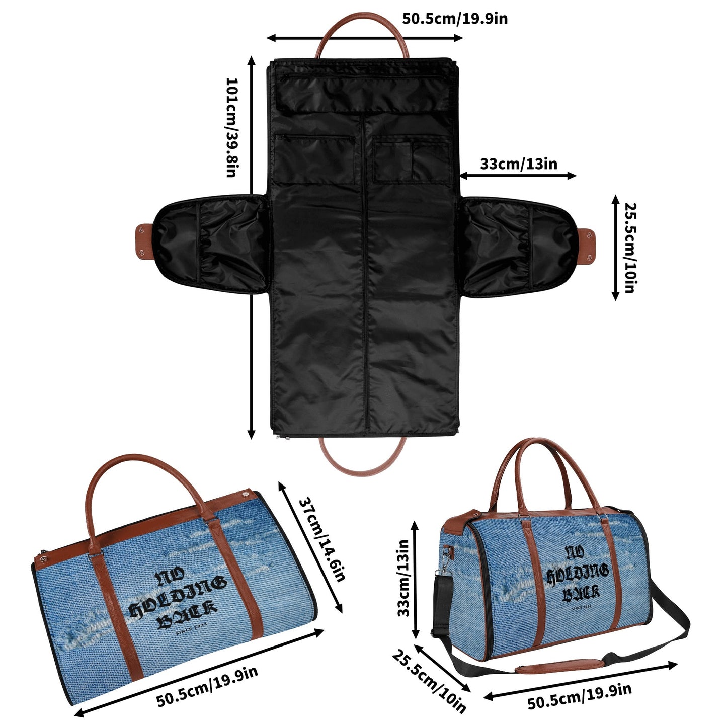 NO HOLDING BACK- Personalized Leather Duffle Bag Foldable Travel Bag, FREE SHIPPING