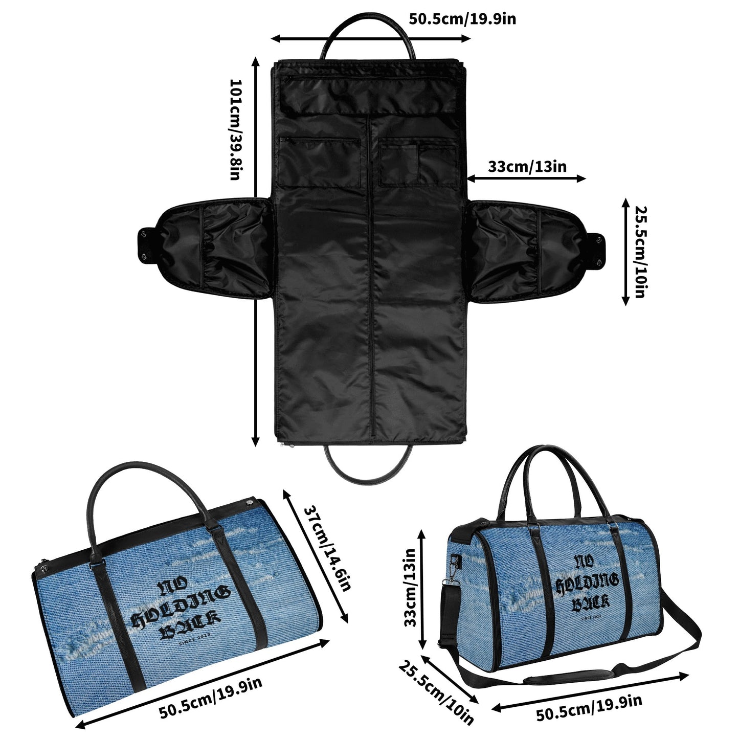 NO HOLDING BACK- Personalized Leather Duffle Bag Foldable Travel Bag, FREE SHIPPING