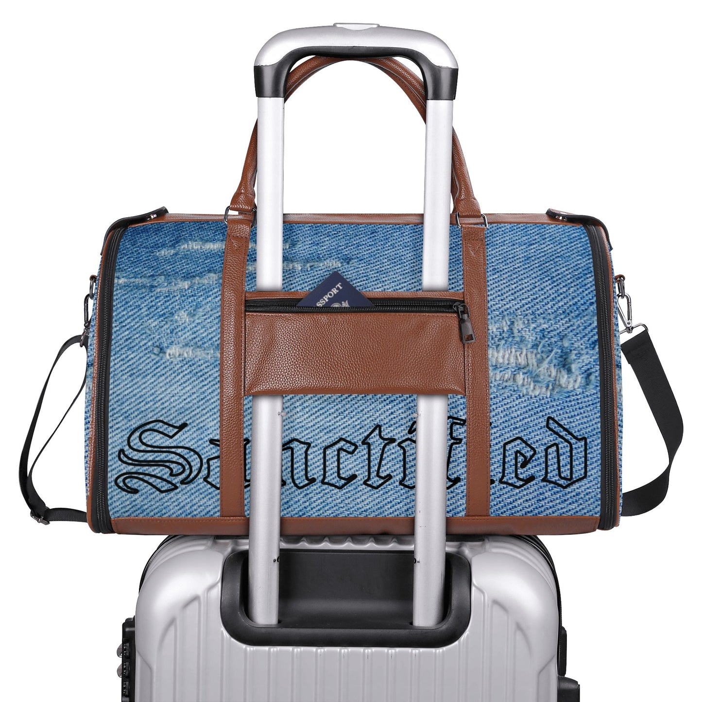 NO HOLDING BACK- Personalized Leather Duffle Bag Foldable Travel Bag, FREE SHIPPING