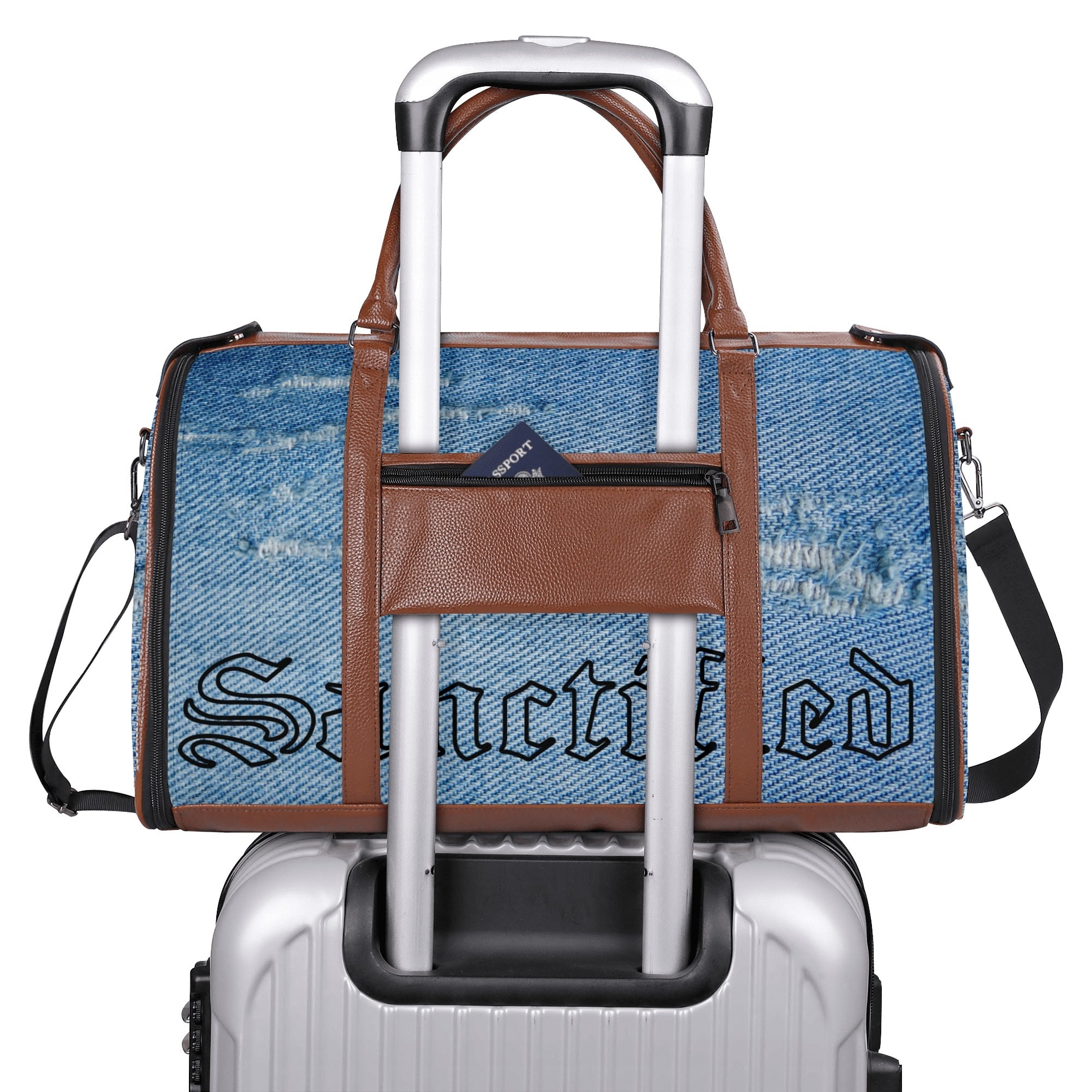 NO HOLDING BACK- Personalized Leather Duffle Bag Foldable Travel Bag, FREE SHIPPING