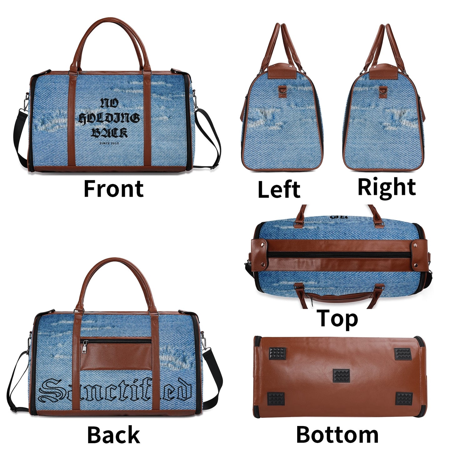NO HOLDING BACK- Personalized Leather Duffle Bag Foldable Travel Bag, FREE SHIPPING
