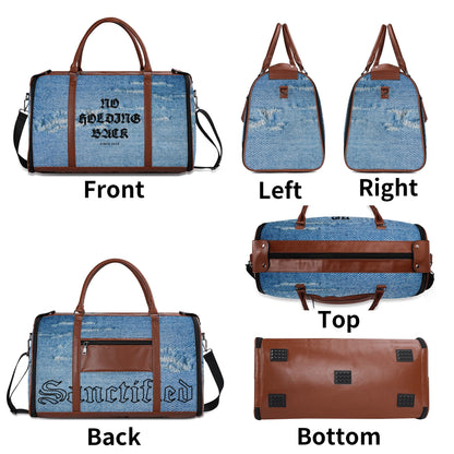 NO HOLDING BACK- Personalized Leather Duffle Bag Foldable Travel Bag, FREE SHIPPING