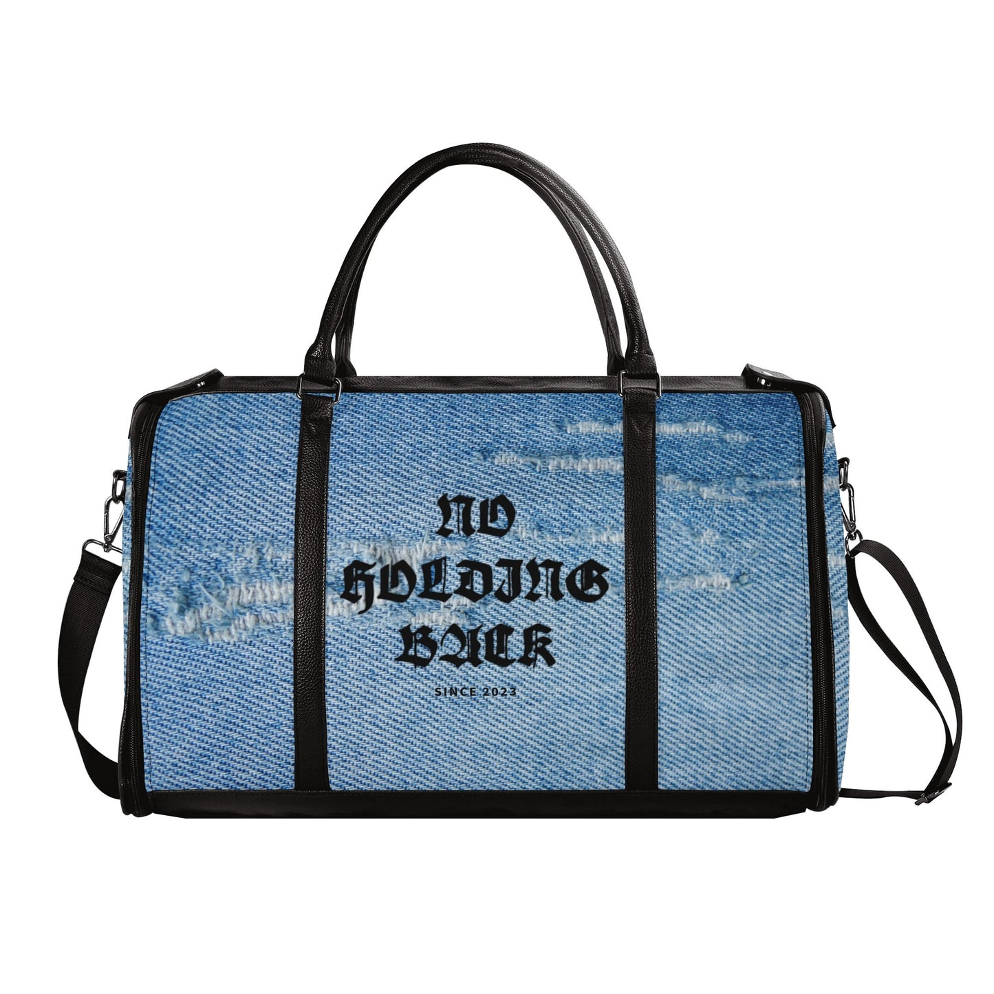 NO HOLDING BACK- Personalized Leather Duffle Bag Foldable Travel Bag, FREE SHIPPING