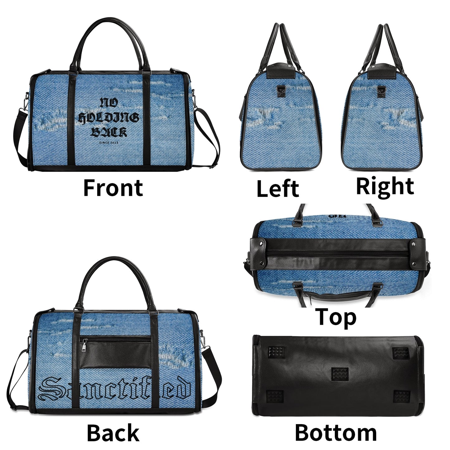 NO HOLDING BACK- Personalized Leather Duffle Bag Foldable Travel Bag, FREE SHIPPING