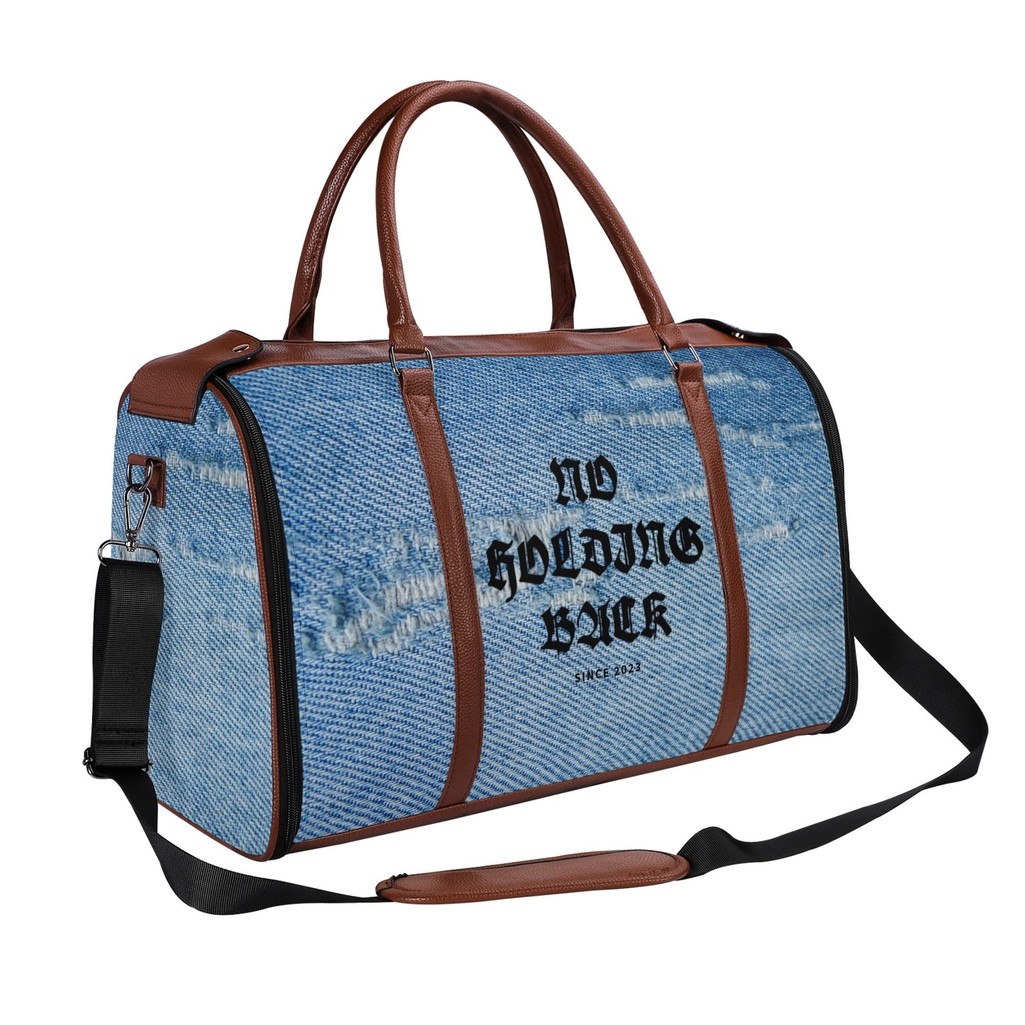 NO HOLDING BACK- Personalized Leather Duffle Bag Foldable Travel Bag, FREE SHIPPING