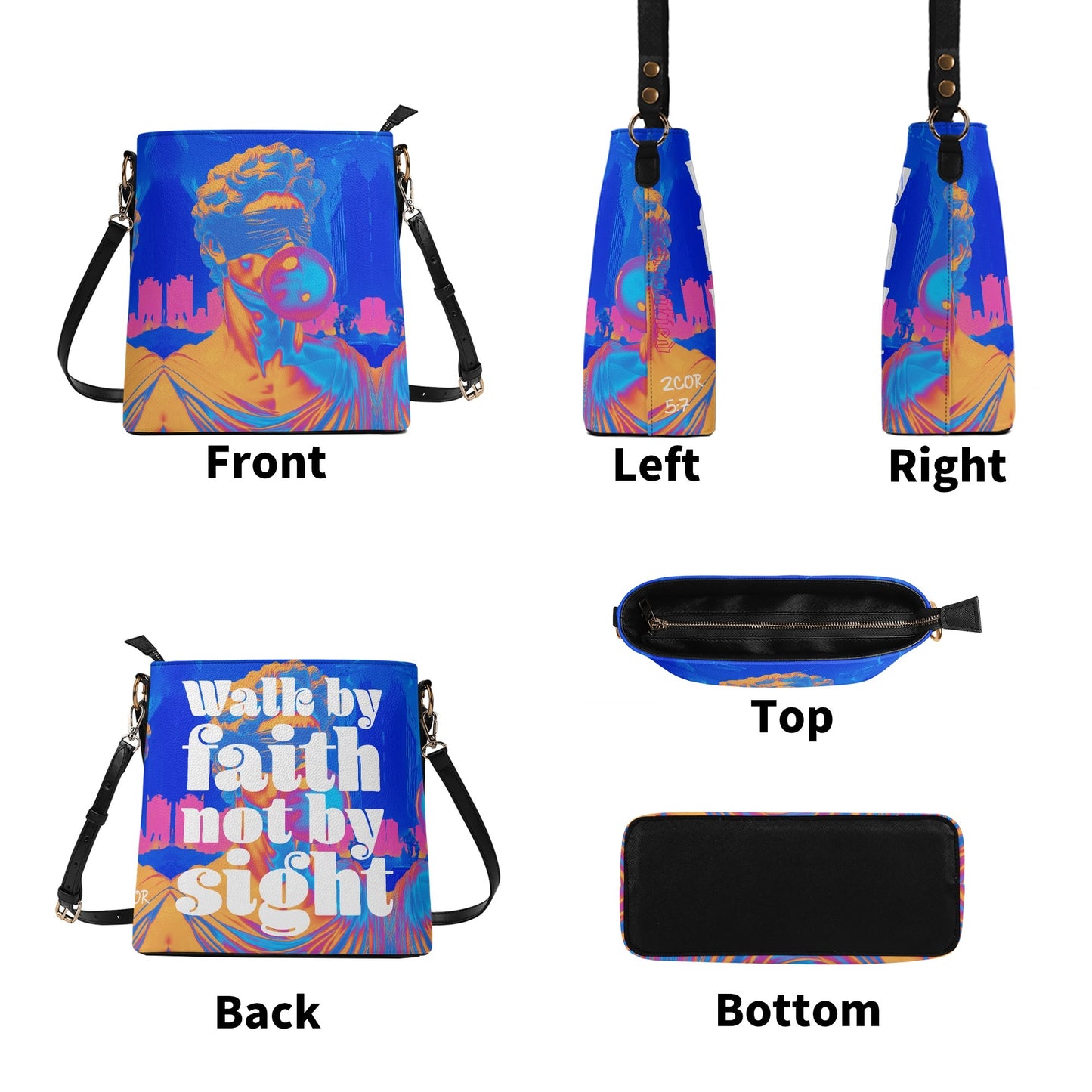 WALK BY FAITH- Womens PU Bucket Bag Shoulder Bag, FREE SHIPPING