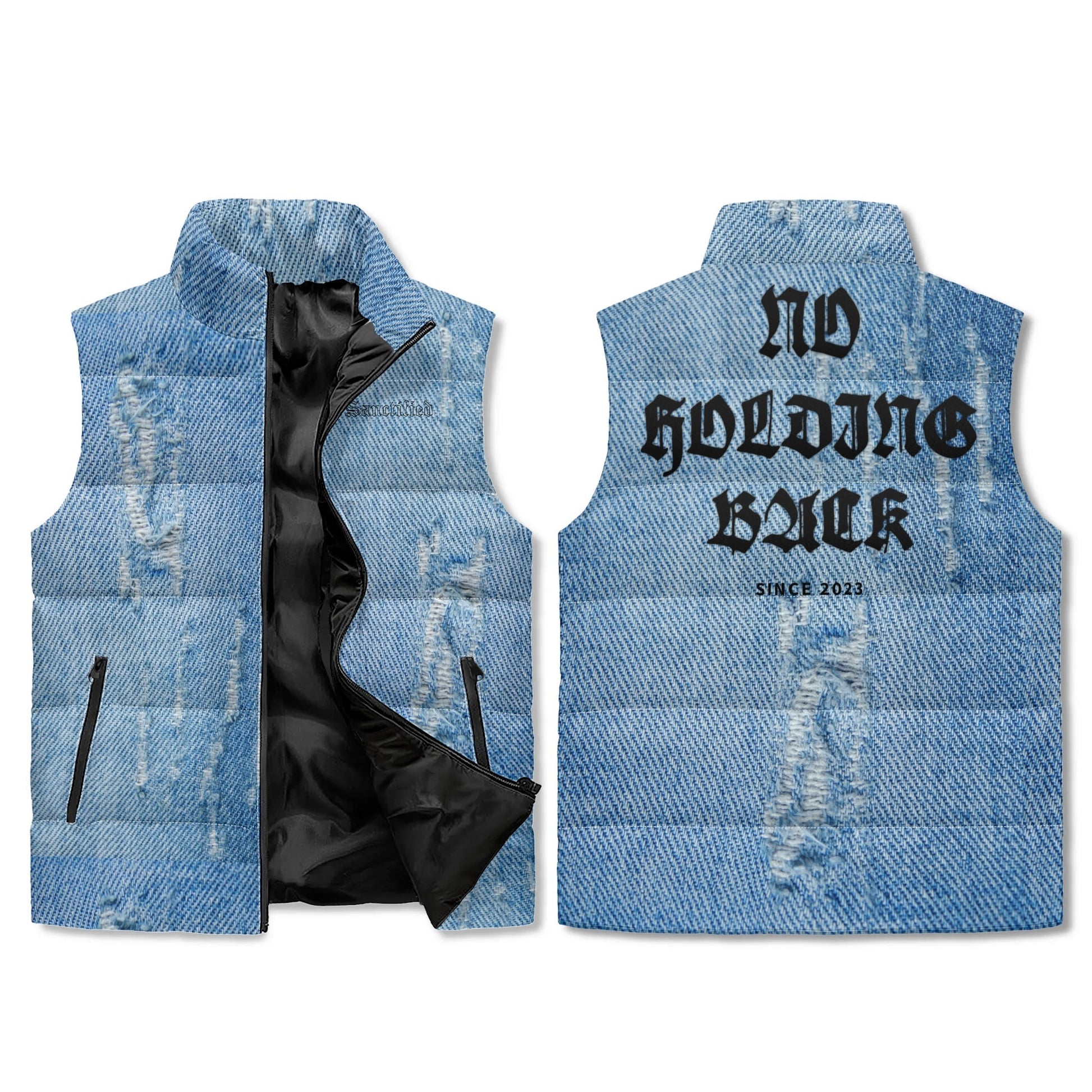 NO HOLDING BACK- Unisex Lightweight All Over Printing Stand Collar Zip Up Puffer Vest, FREE SHIPPING