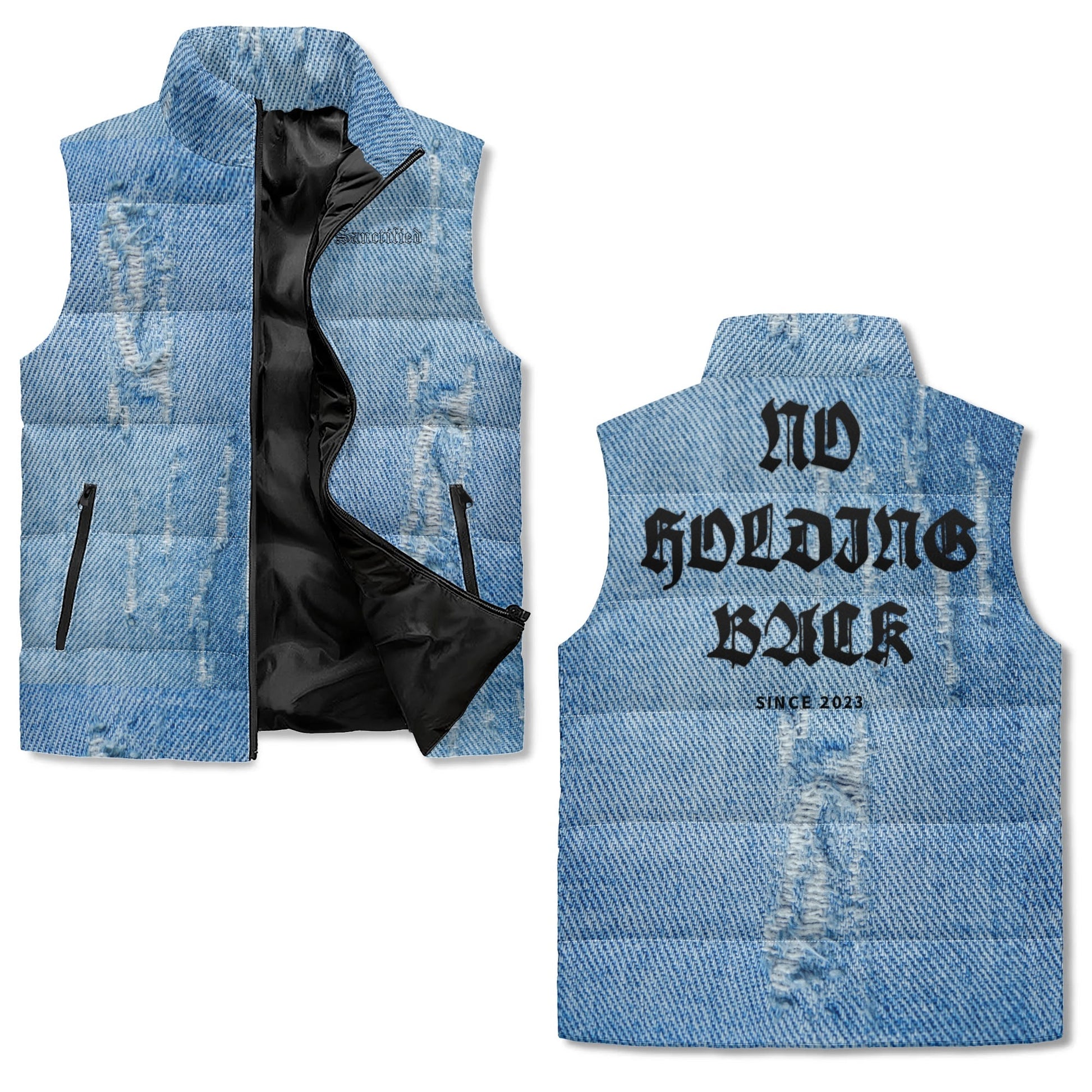 NO HOLDING BACK- Unisex Lightweight All Over Printing Stand Collar Zip Up Puffer Vest, FREE SHIPPING