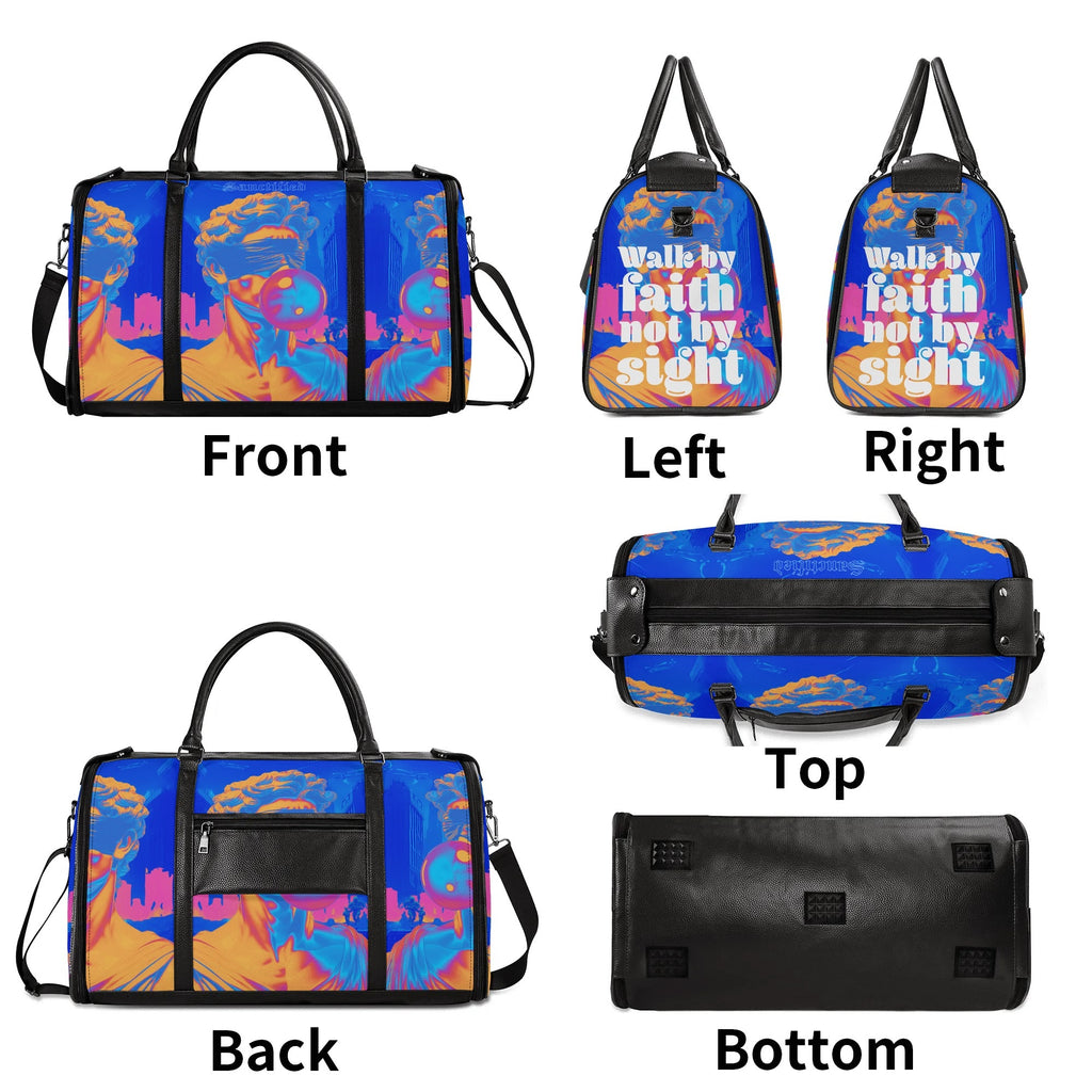 WALK BY FAITH- Personalized Leather Duffle Bag Foldable Travel Bag, FREE SHIPPING