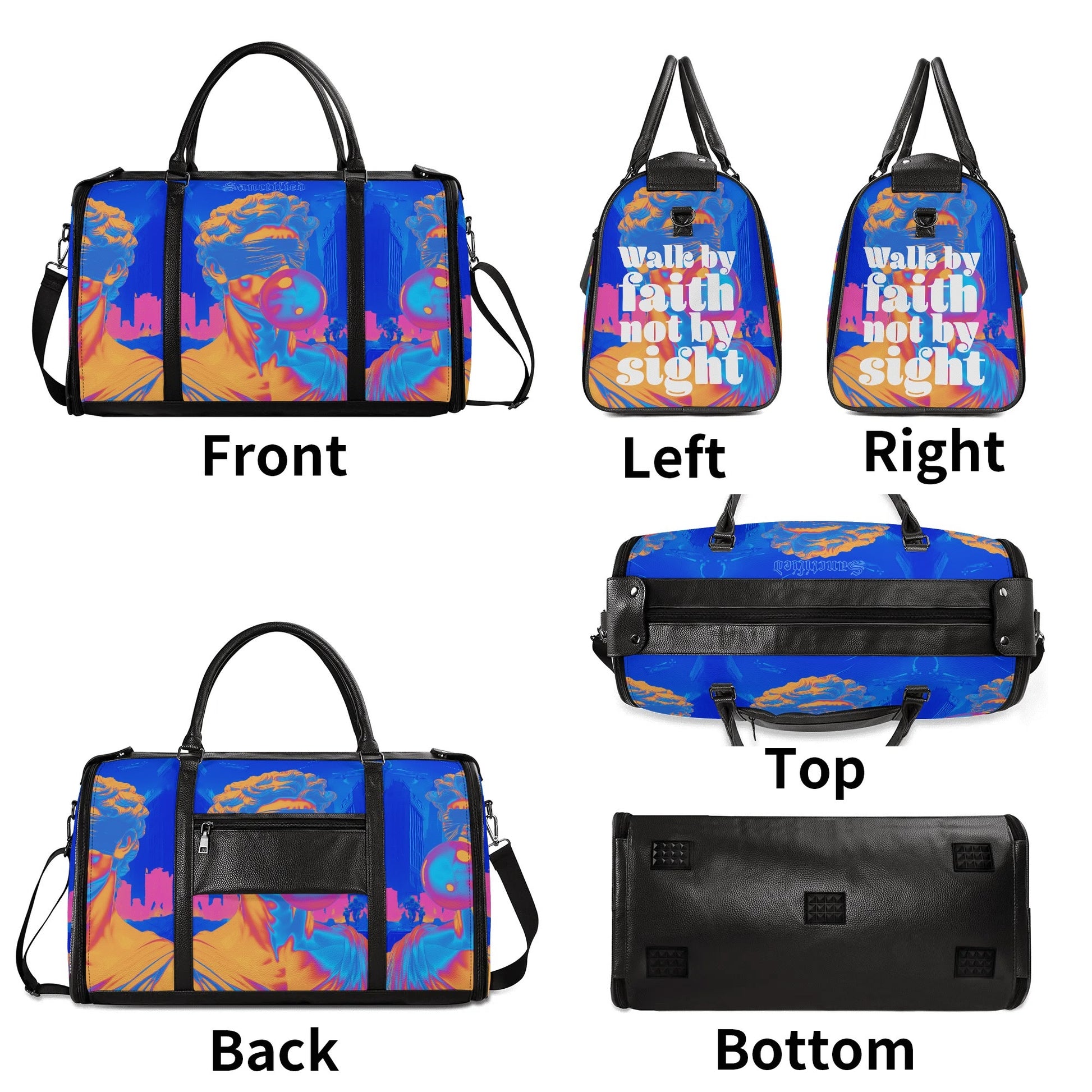 WALK BY FAITH- Personalized Leather Duffle Bag Foldable Travel Bag, FREE SHIPPING