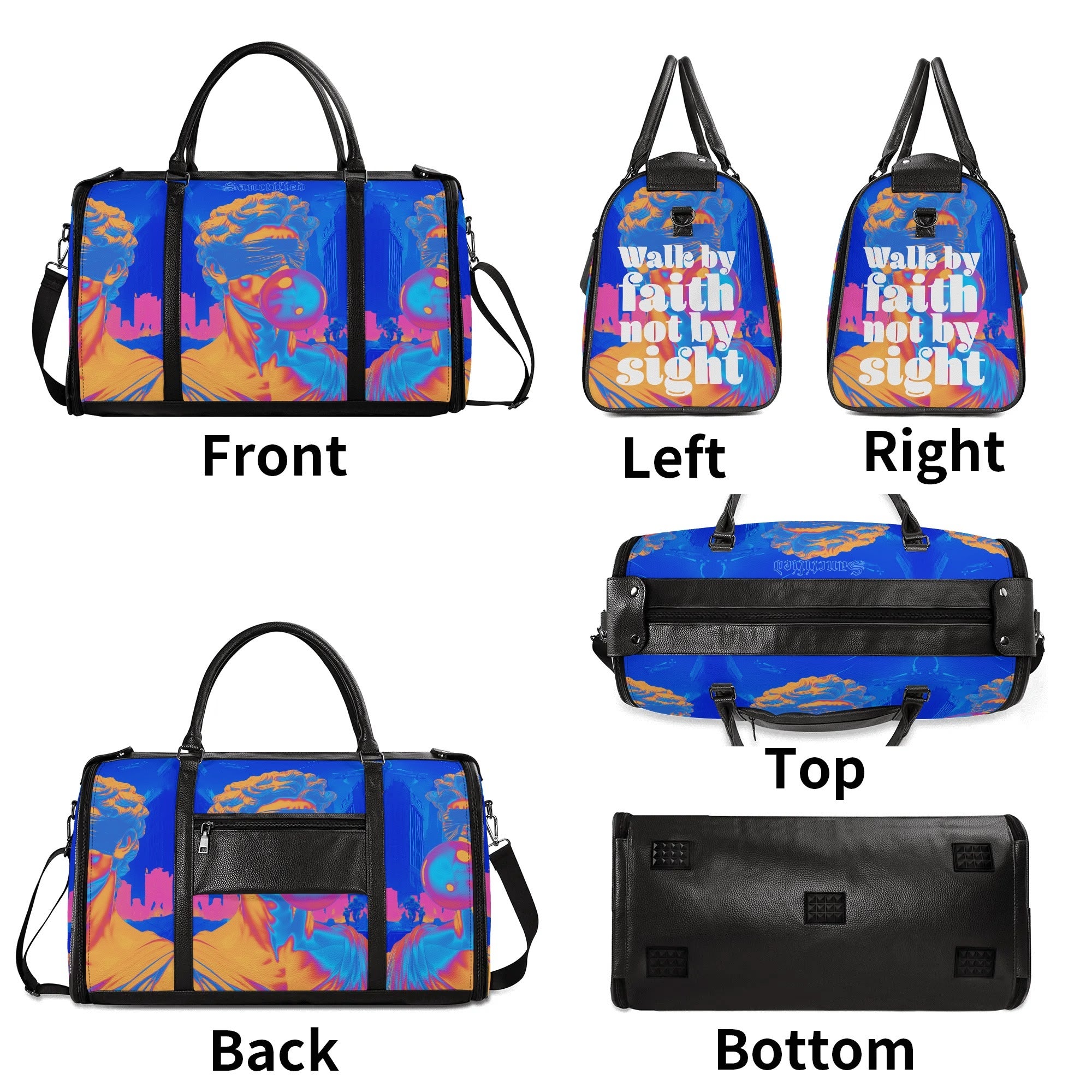 WALK BY FAITH- Personalized Leather Duffle Bag Foldable Travel Bag, FREE SHIPPING